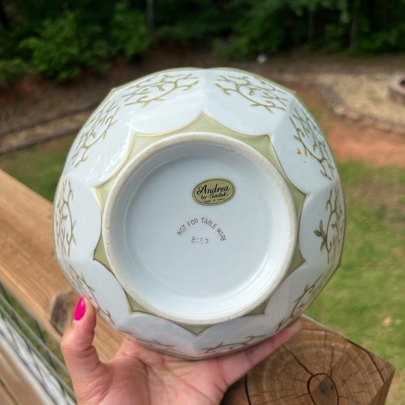 Decorative Bowl Andrea By Sadek Asian Design 3" X 5" Green Gold Trim Japan - Picture 7 of 10